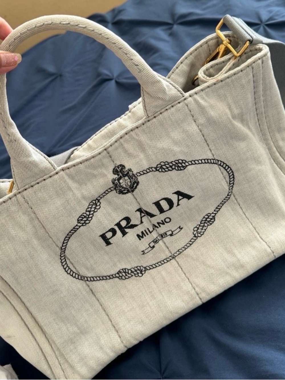 Prada Beige Canvas Tote with Logo